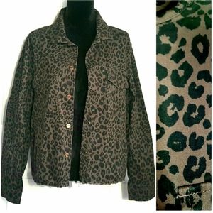 Sanctuary Leopard Animal Denim Jacket Snap Front